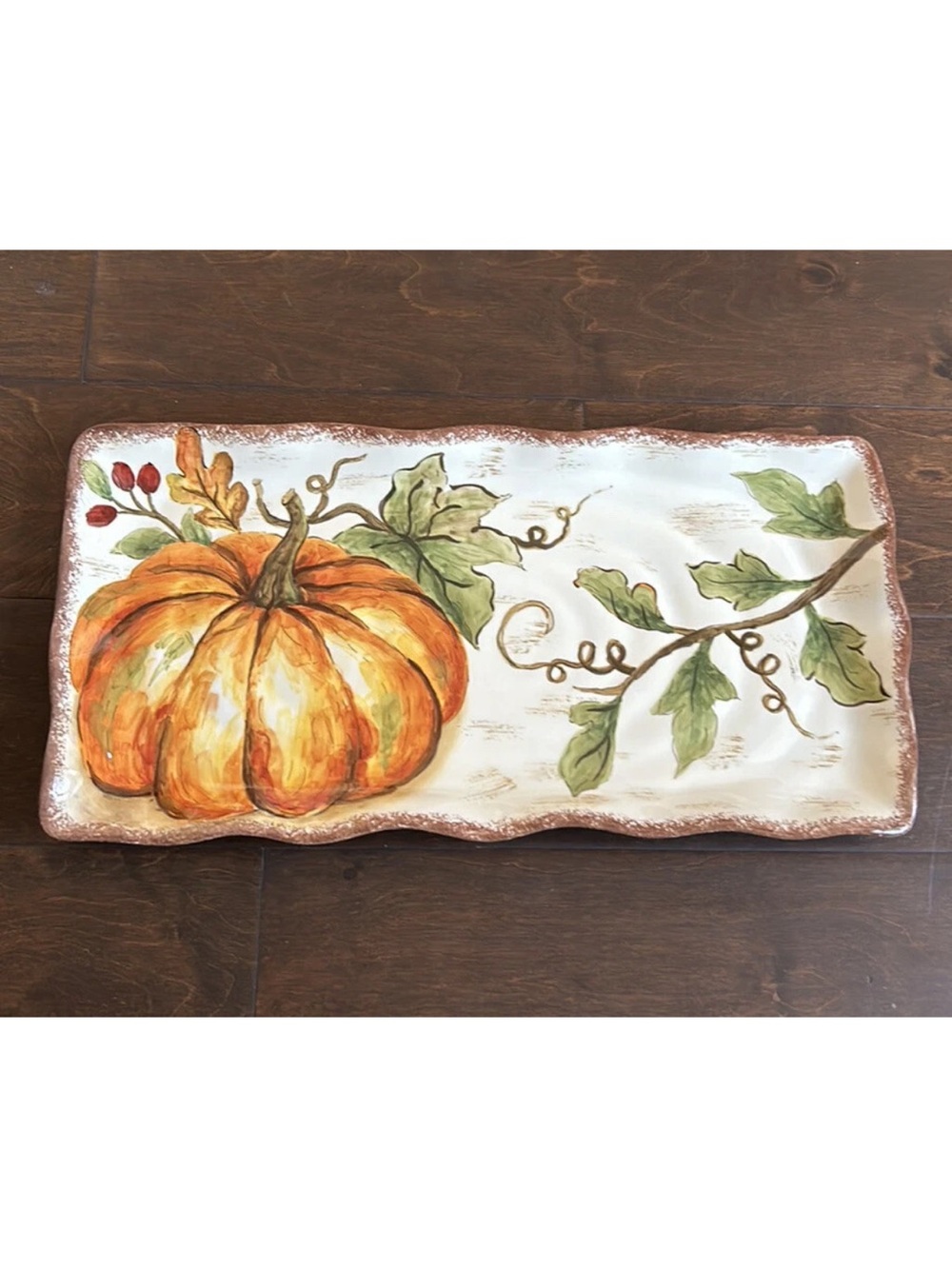 🆕- Maxcera- Fall Pumpkin Ceramic Scalloped Edge Serving Platter